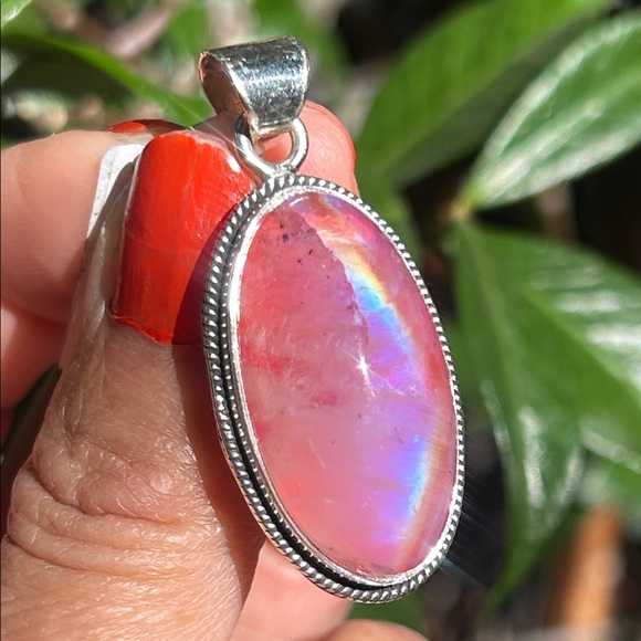 Sterling Silver Large Oval Pink Moonstone Pendant - Picture 4 of 10
